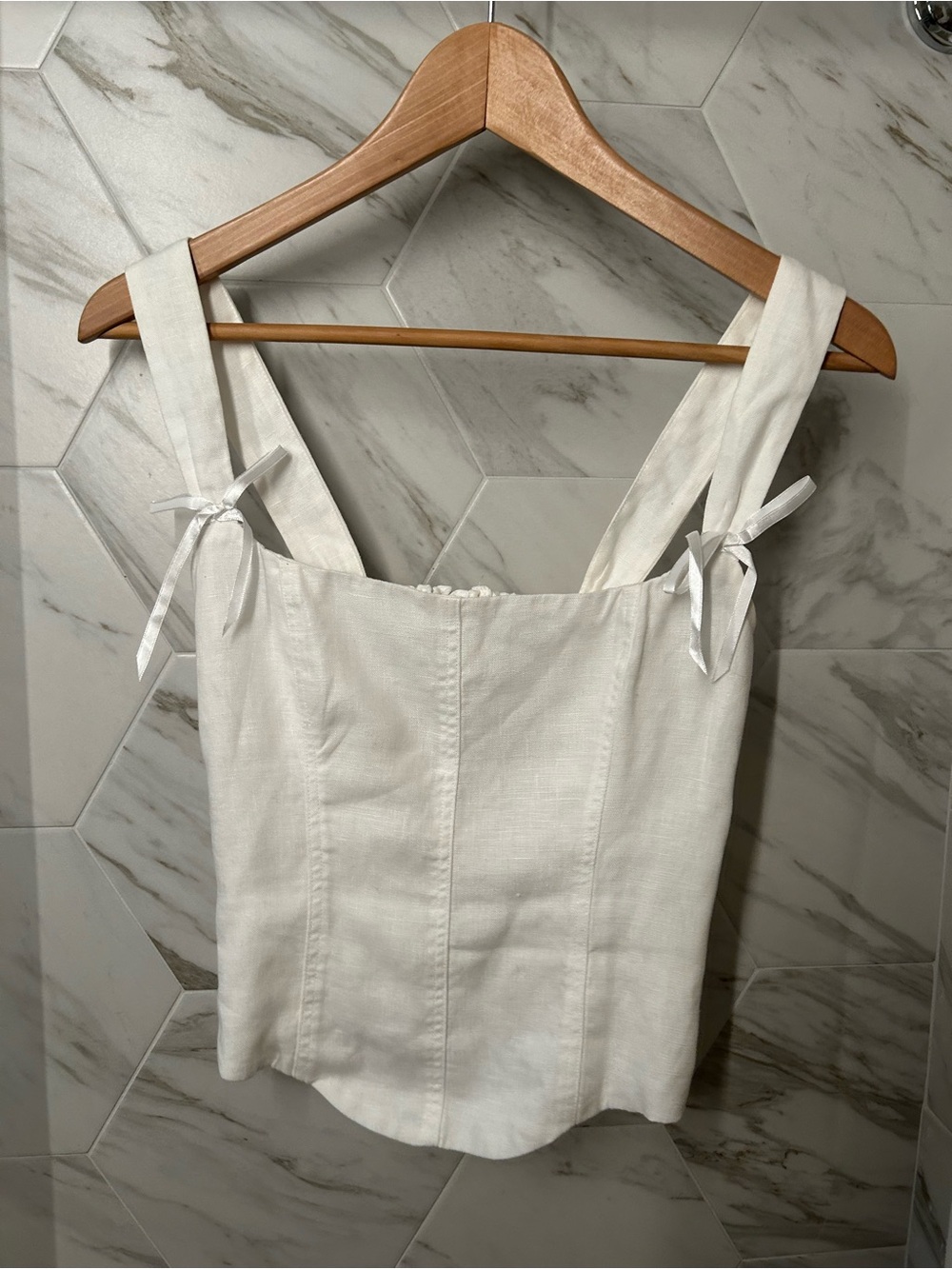 Reformation White Square-Neck Tie-Strap Linen Top